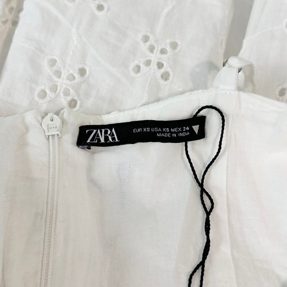 ZARA Mini Dress Openwork Embroidered Eyelet V-Neck Spaghetti Strap Cottagecore - Picture 13 of 13